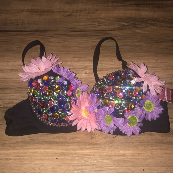 Other - Floral and colorful gems embellished wired bra size M/L NWT